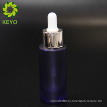 Botella del dropper de cristal del aceite esencial cosmético violeta oscuro vacío de 30ml con el cuentagotas de goma de plata